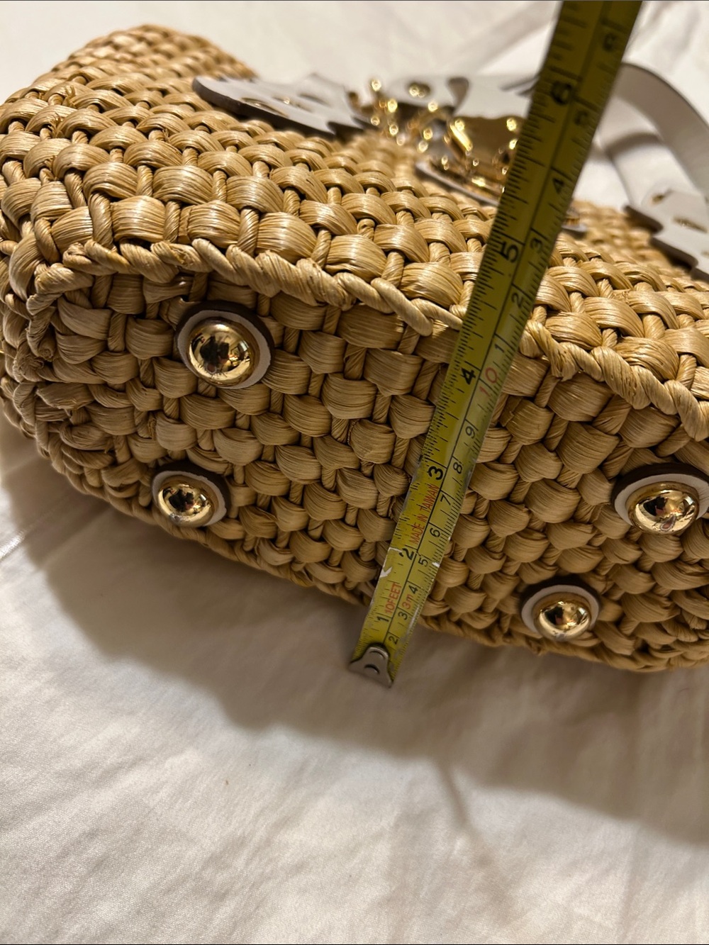 Michael Kors Tan Woven Straw Tote with Gold Hardware and Cream Trim - Picture 12 of 15